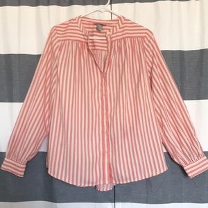 Red & White Striped Long Sleeve Button-Up